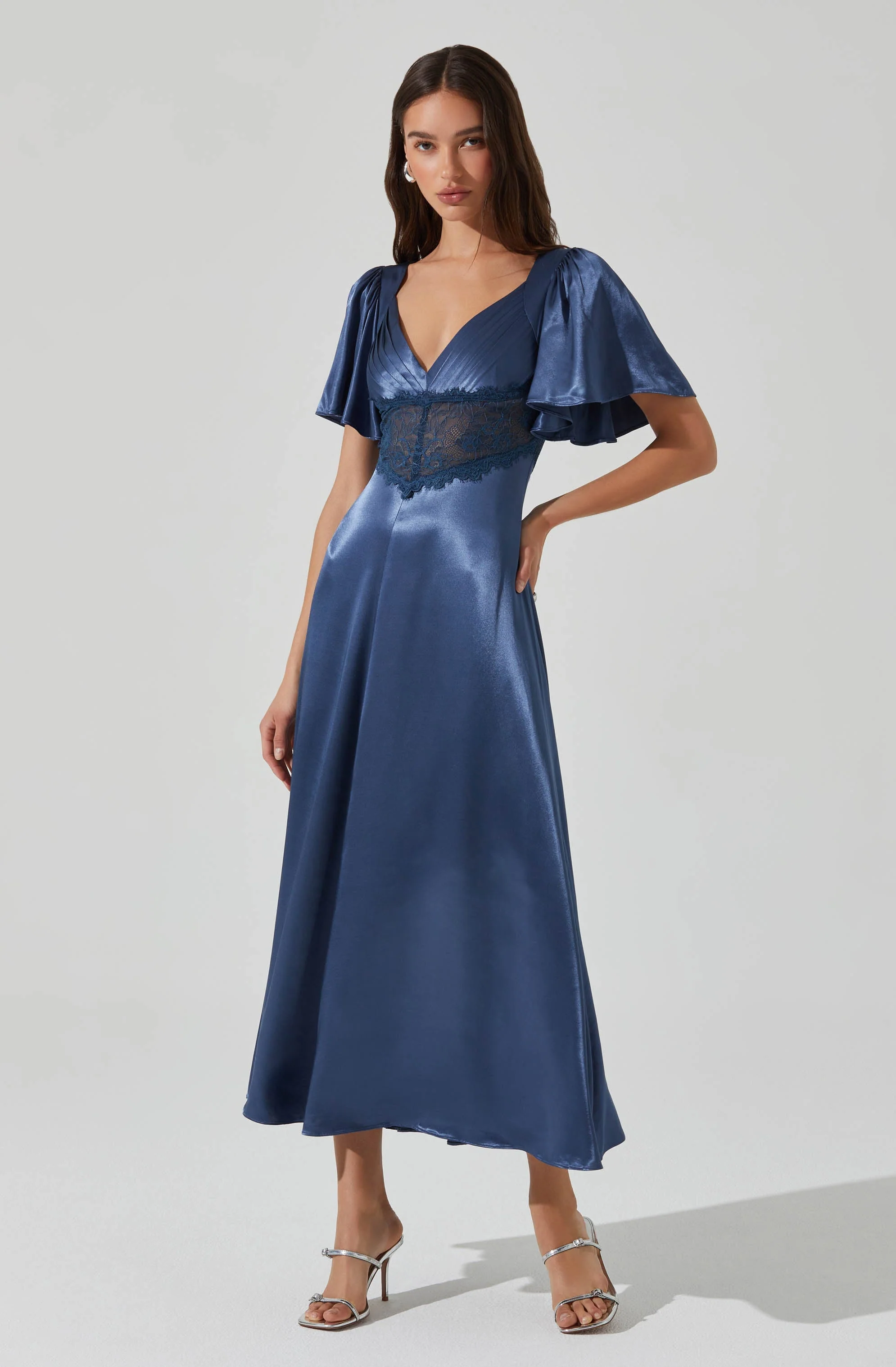 Aurelia Satin V-Neck Midi Dress - Mnocs