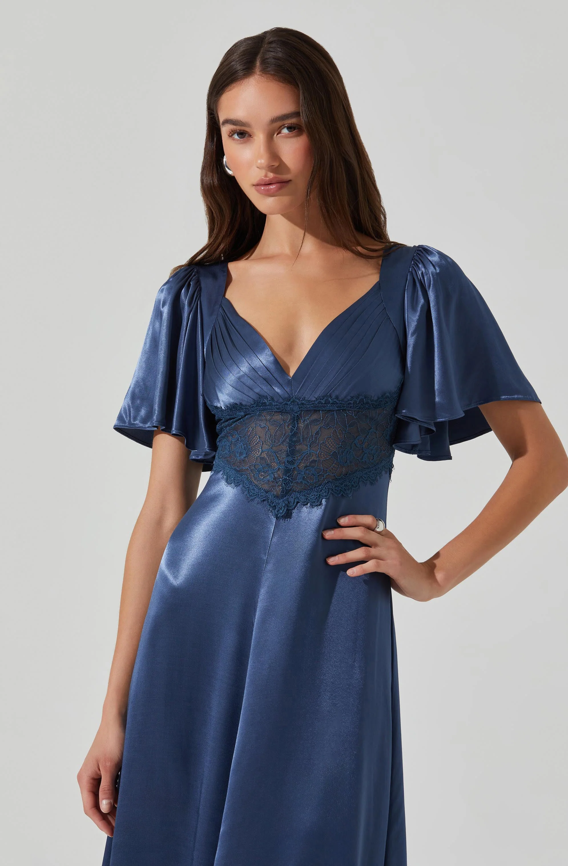Aurelia Satin V-Neck Midi Dress - Mnocs